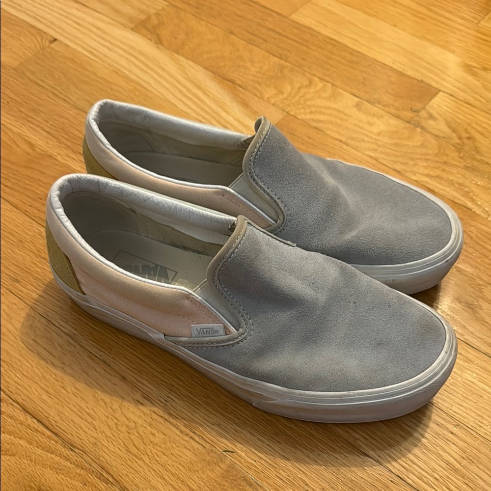 Vans Gray and White Slip-On Loafers